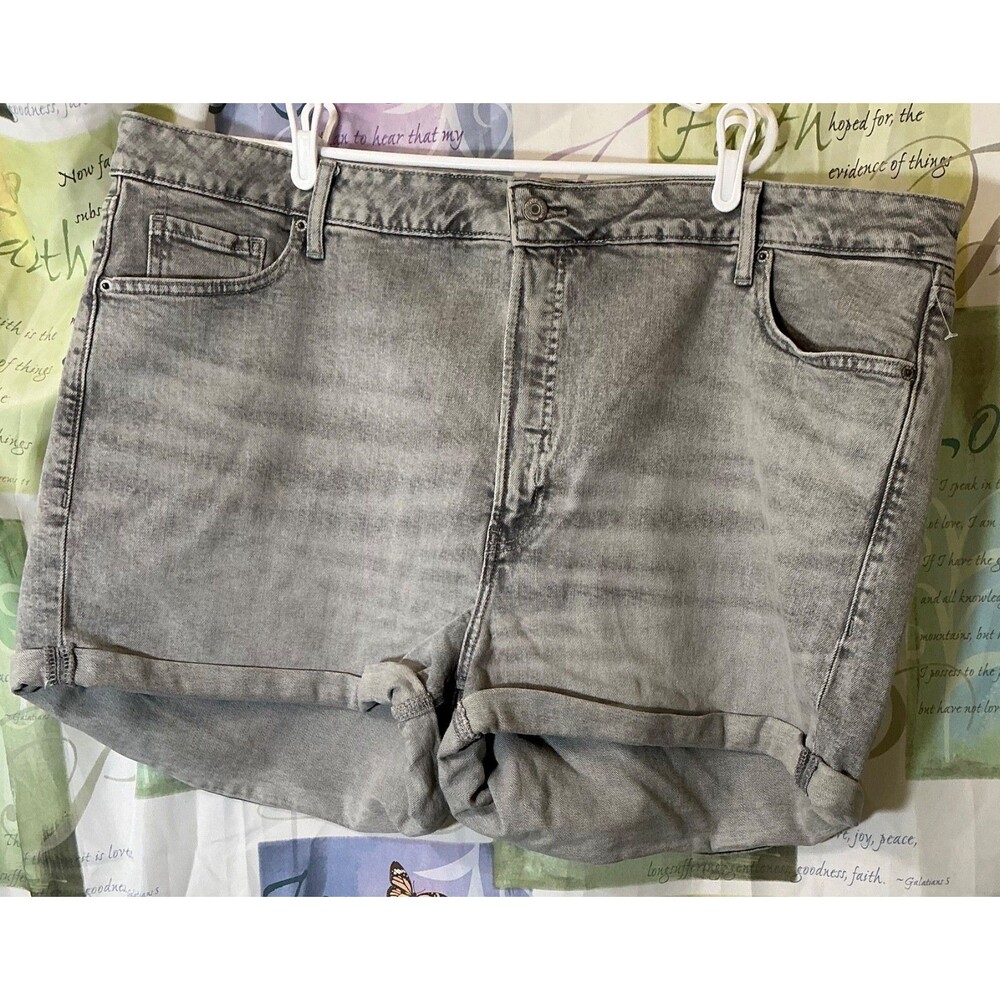 New Old Navy Women Cut Off Gray Denim Shorts Cuffed High Rise Straight Jeans